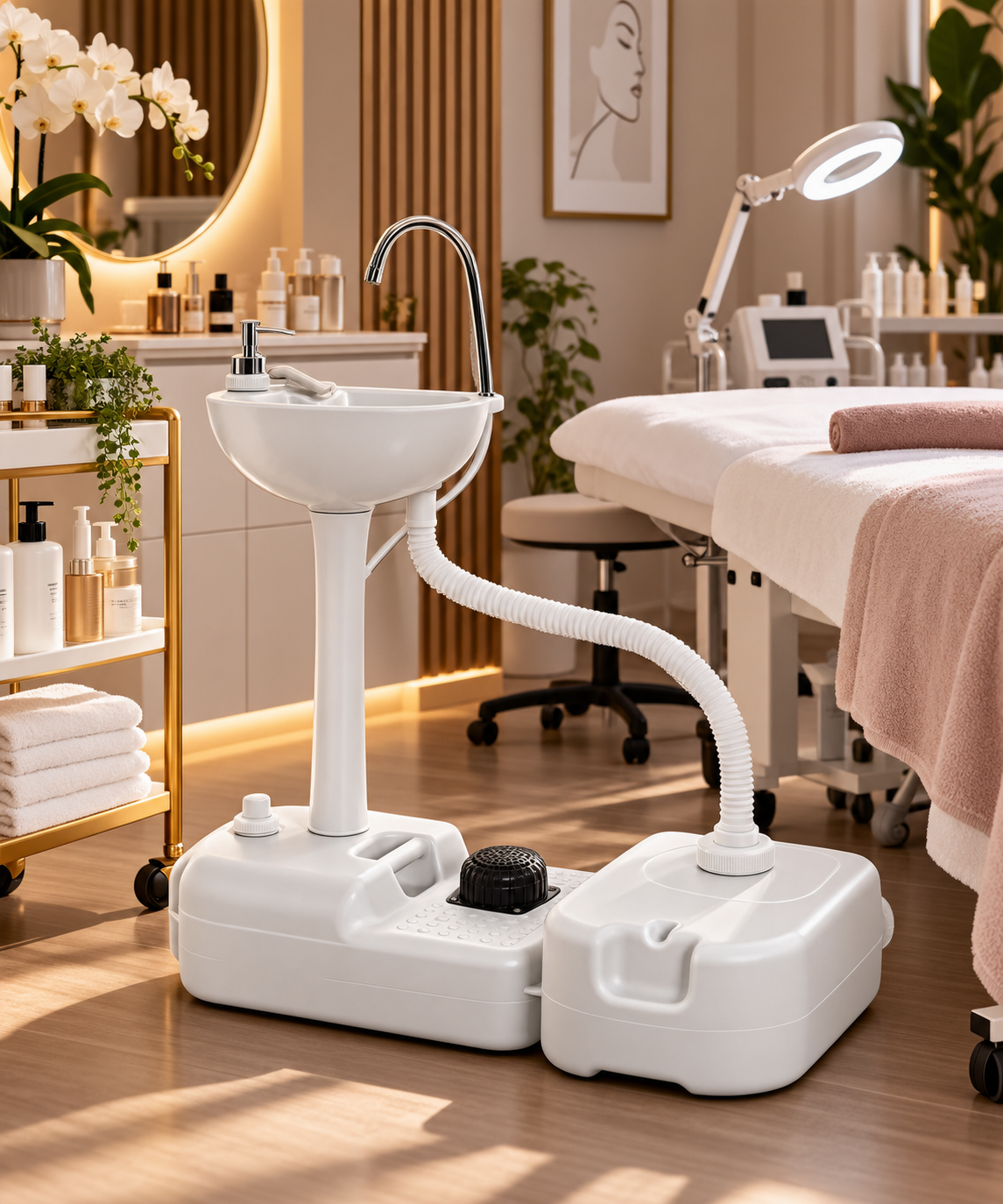 OUDO installé dans un institut de beauté, à côté d'une table de soin